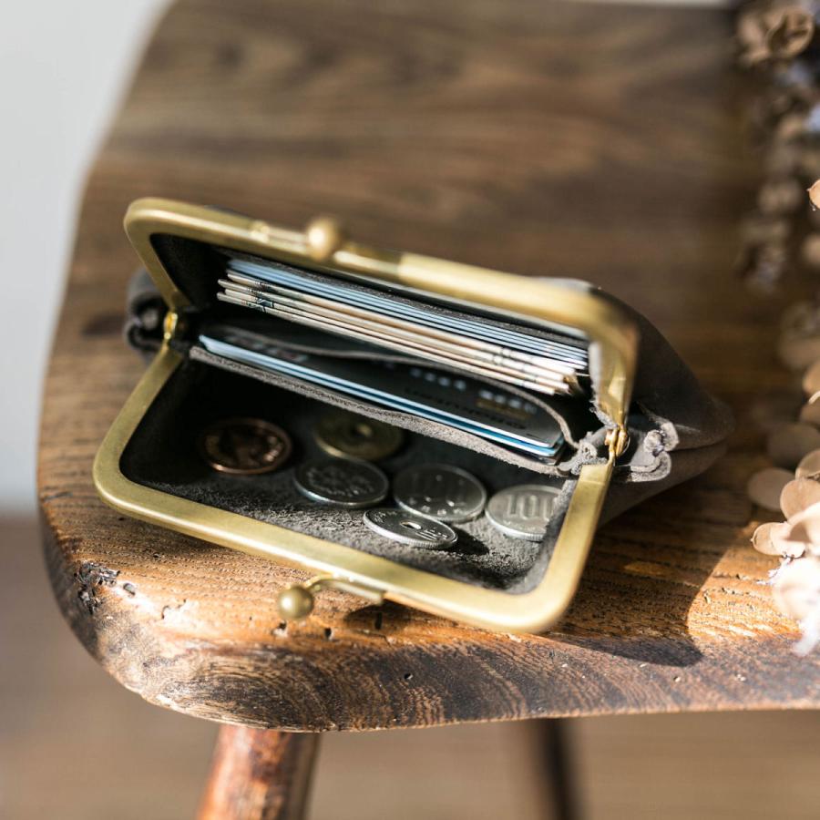 真鍮無垢 育てる大人のがま口財布 / 本革グレー : レザーブランド