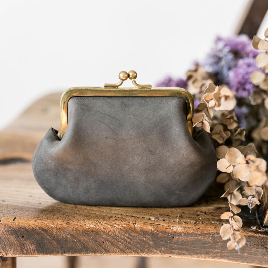 真鍮無垢 育てる大人のがま口財布 / 本革グレー : レザーブランド