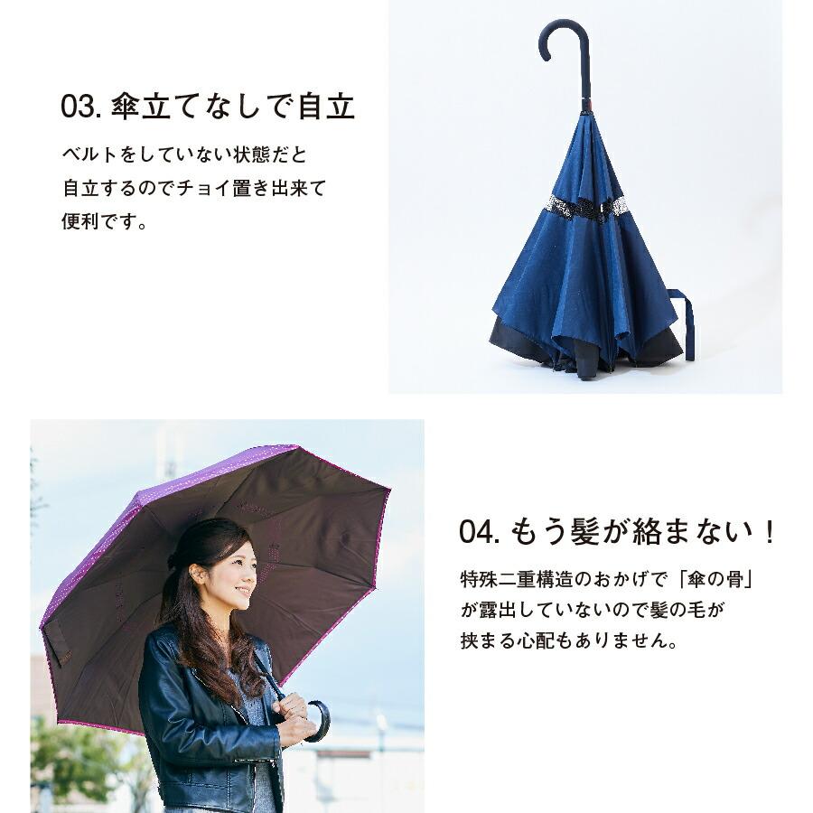 逆さに開く二重傘 circus サーカス ストライプ×ネイビー EF-UM01STNV