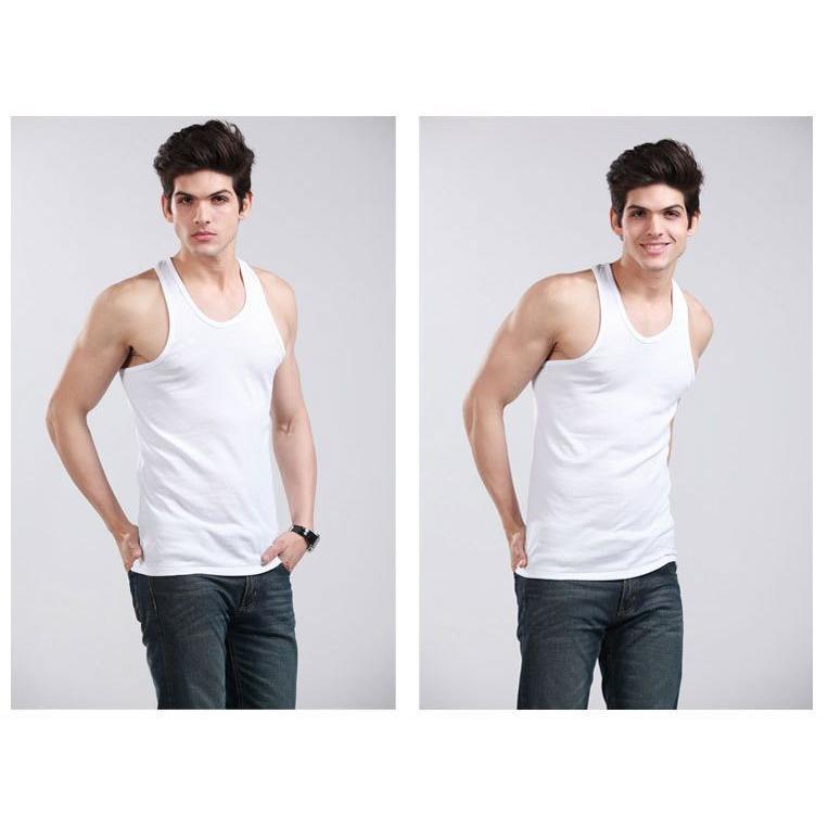 anuans ホワイトノースリーブタンクトップ リラックスフィット トレーニングノースリーブシャツ | タンクトップ