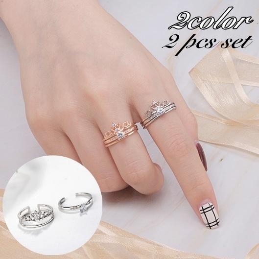 指輪 オープンリング 2点セット 重ね付け レディース 女性 アクセサリー 王冠 クラウン ラインストーン キラキラ シンプル おしゃれ かわいい フ Acc プラスナオyahoo 店 通販 Yahoo ショッピング