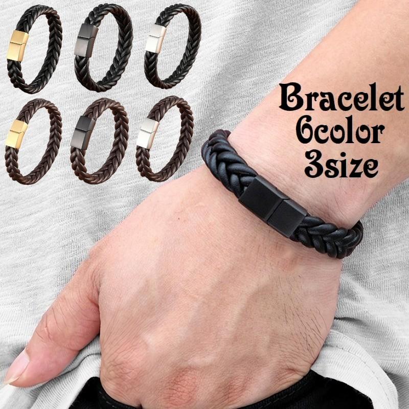 ブレスレット バングル メンズ レディース アクセサリー 編み込み 縄 ロープ メッシュ レザー調 マグネット式 磁気バックル カジュアル シンプル プラスナオ Paypayモール店 通販 Paypayモール