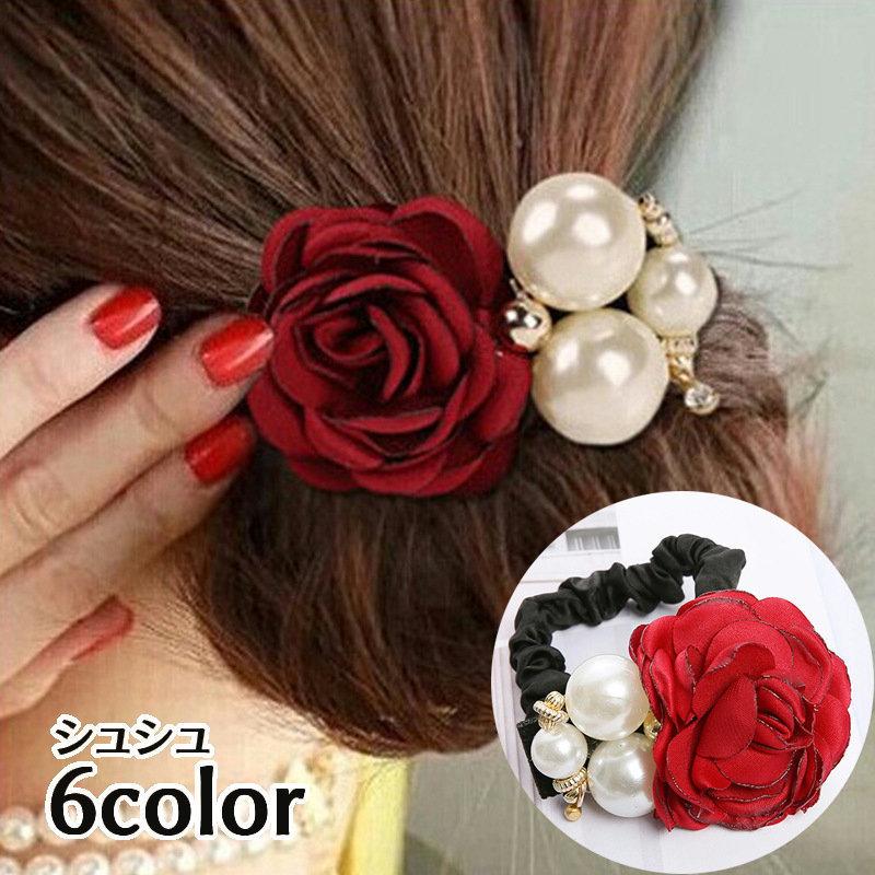 秋デザイン バラの花びら入り ぶどう色 肉球ヘアゴム