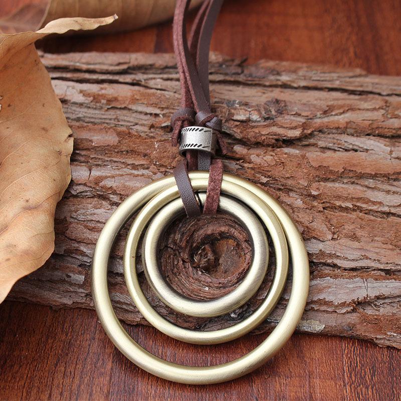ネックレス ペンダント ロング 革ひも 革紐 首飾り メンズ レディース 男性 女性 男女兼用 アクセサリー レザー エスニック リング カジュアル | plusnao | 01