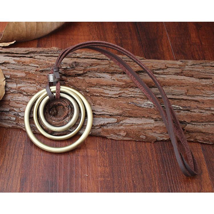 ネックレス ペンダント ロング 革ひも 革紐 首飾り メンズ レディース 男性 女性 男女兼用 アクセサリー レザー エスニック リング カジュアル | plusnao | 02