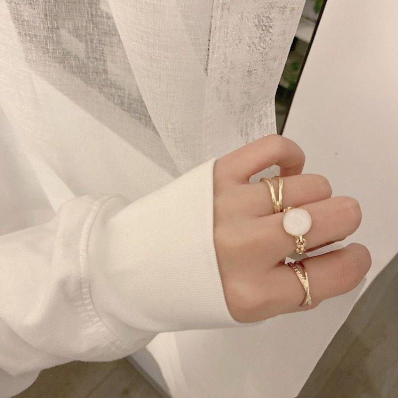 plusnao 指輪 リング 3点セット アクセサリー レディース 女性用 白 黒 