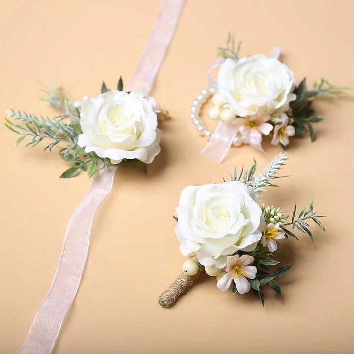 ブートニア コサージュ リストバンド ブライダル 結婚式 造花 フェイク