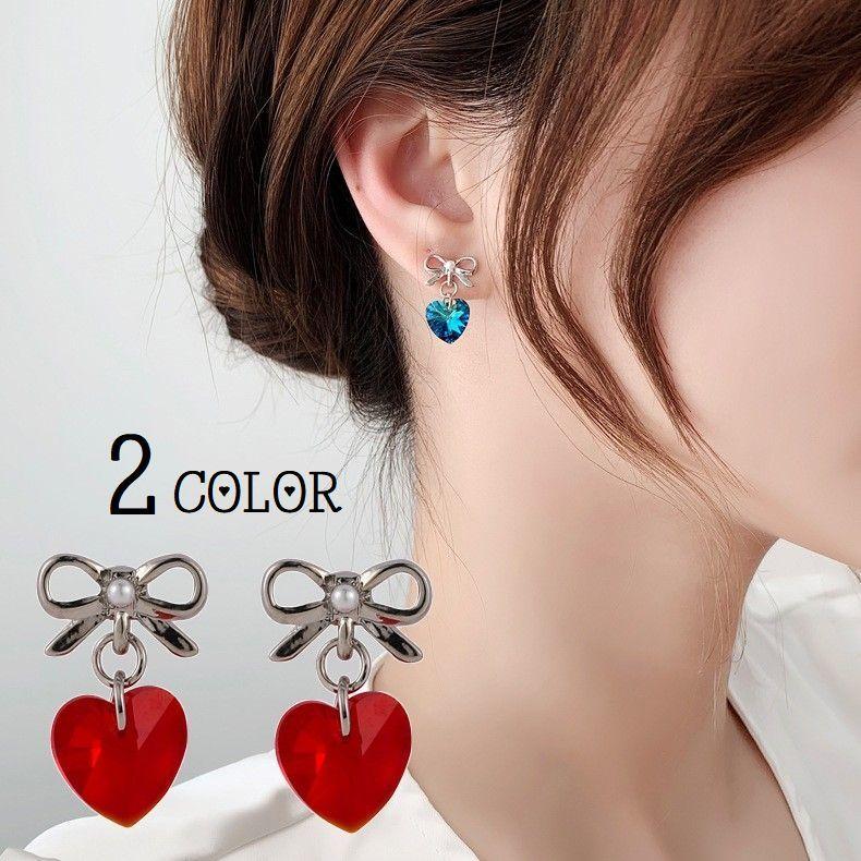 620】ビジューとハートのピアス／イヤリング／ラインストーン 【公式通販】