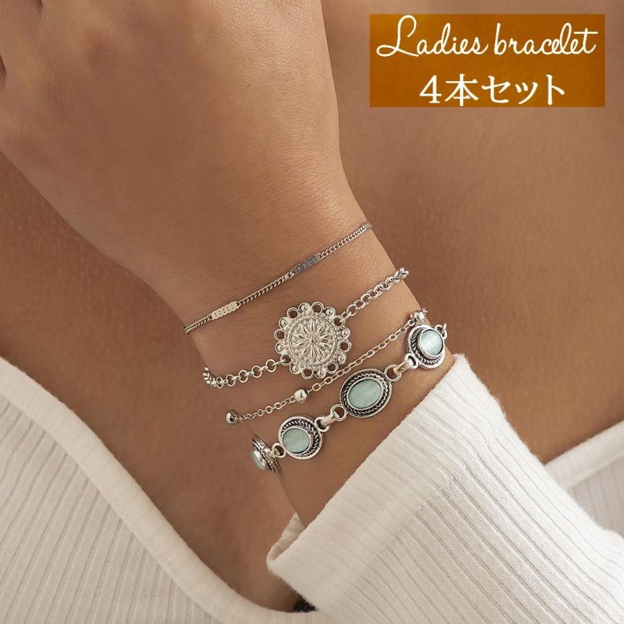 ブレスレット 4本セット レディース 女性用 アクセサリー フラワー 