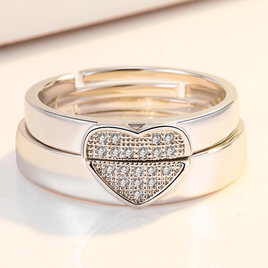 憧れ 指輪 ペアリング オープンリング レディース メンズ リンクコーデ お揃い ファッション小物 ハート ラインストーン おしゃれ かわいい カップル 夫 Riosmauricio Com