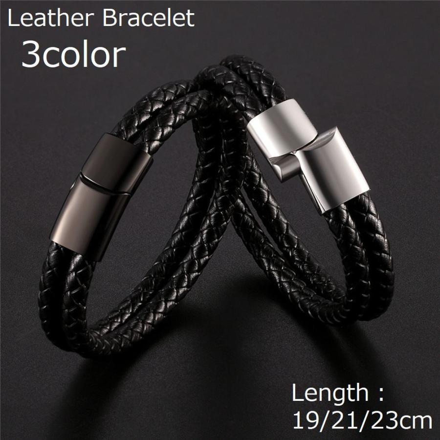 レザーブレスレット メンズ レディース アクセサリー 腕輪 本革 ステンレス 編み込み 2連 シンプル バックル マグネット 磁石 牛革 2重 ブラッ Acc プラスナオyahoo 店 通販 Yahoo ショッピング
