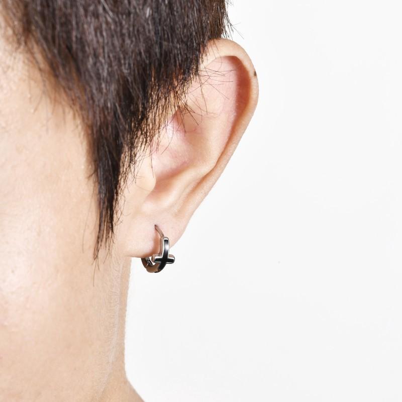 10K ピアス クロス フープ リングピアス フープピアス メンズ レディース ユニセックス 男女兼用