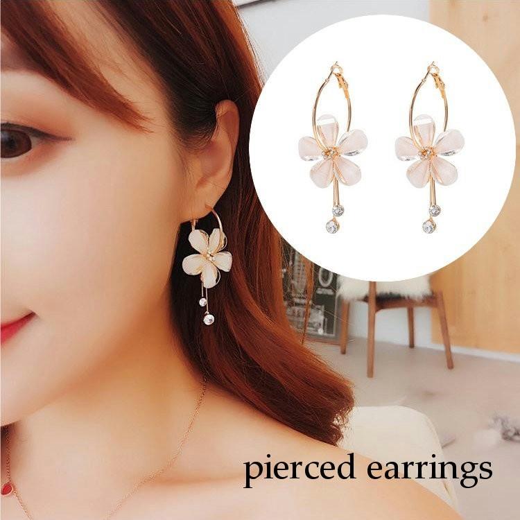 フープピアス レディース アクセサリー フラワー 花 ラインストーン