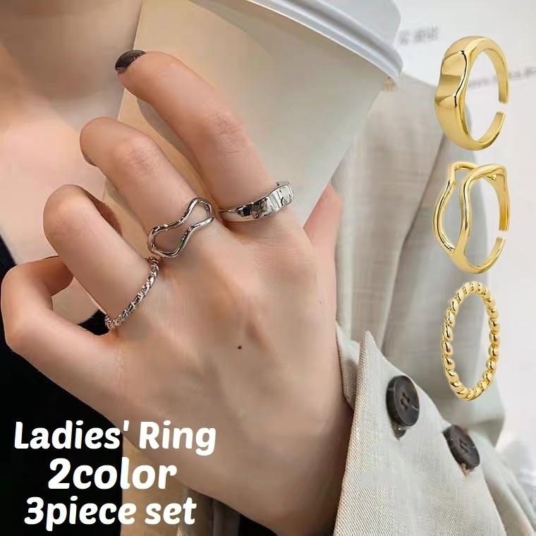 指輪 ファッションリング オープンリング 3点セット レディース 女性 アクセサリー 太め 幅広 華奢 細身 変形 縄目 ロープ シンプル カジュアル Acc プラスナオyahoo 店 通販 Yahoo ショッピング