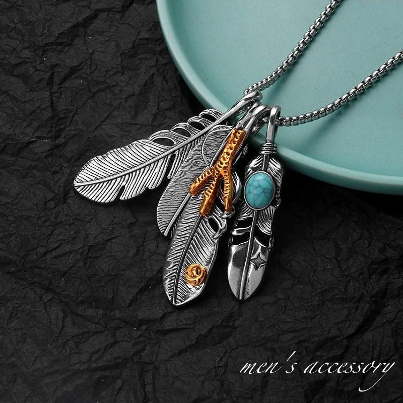 ネックレス ペンダント チェーン メンズ 男性用 アクセサリー 羽 ターコイズ かっこいい カッコイイ おしゃれ お洒落 シルバーカラー シンプル プ プラスナオ Paypayモール店 通販 Paypayモール