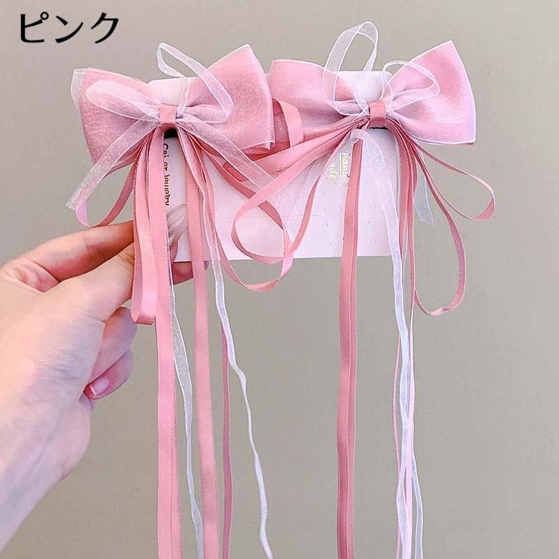 リボンヘアクリップセット 同色2個セット 編み込み 三つ編み ヘア