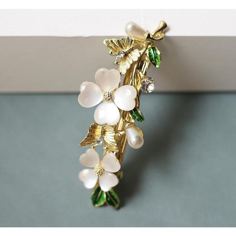 美品　acca アッカ　バレッタ　フランス製　ストーン　花　髪留め　ヘアアクセ 美品 acca アッカ バレッタ フランス製 ストーン 花 髪留め