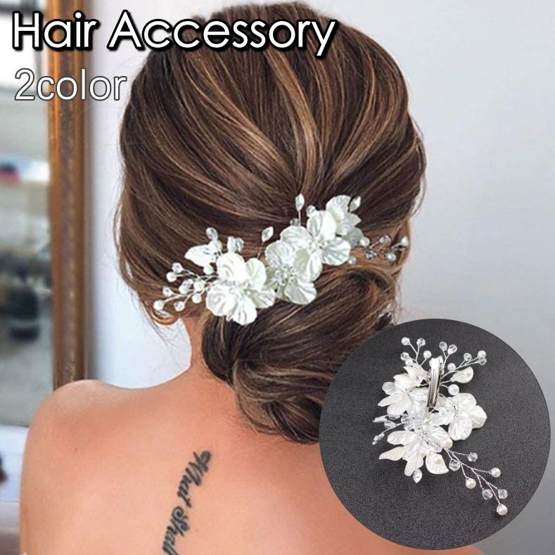 ヘッドコサージュ ヘアクリップ ブライダル レディース 女性 ヘアアクセサリー ヘアピン 髪飾り フラワー お花 ラインストーン パール調 華やか ヘ | plusnao