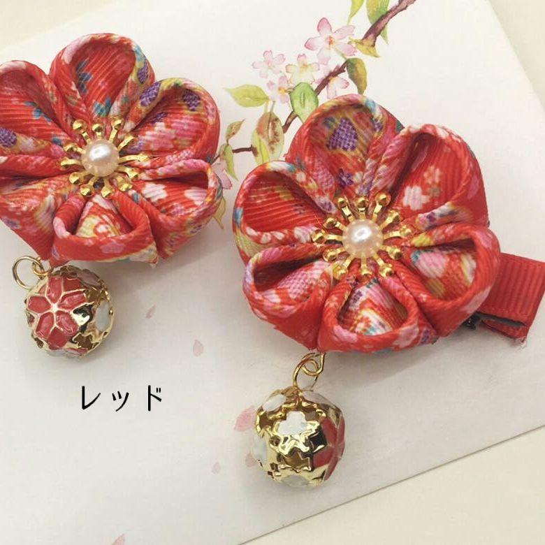 ヘアクリップ キッズ レディース ヘアアクセサリー 髪留め 花 フラワー 和風 着物 浴衣 和装 和柄 おしゃれ かわいい ヘアアレンジ レッド ピン | plusnao | 01