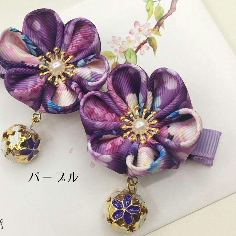 ヘアクリップ キッズ レディース ヘアアクセサリー 髪留め 花 フラワー 和風 着物 浴衣 和装 和柄 おしゃれ かわいい ヘアアレンジ レッド ピン | plusnao | 02