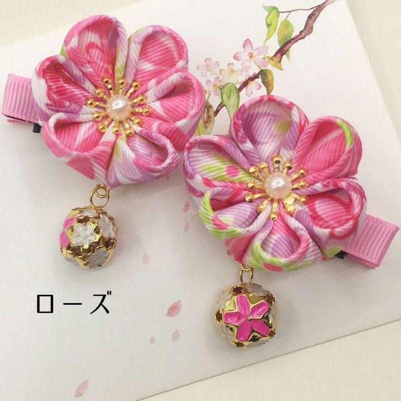 ヘアクリップ キッズ レディース ヘアアクセサリー 髪留め 花 フラワー 和風 着物 浴衣 和装 和柄 おしゃれ かわいい ヘアアレンジ レッド ピン | plusnao | 05