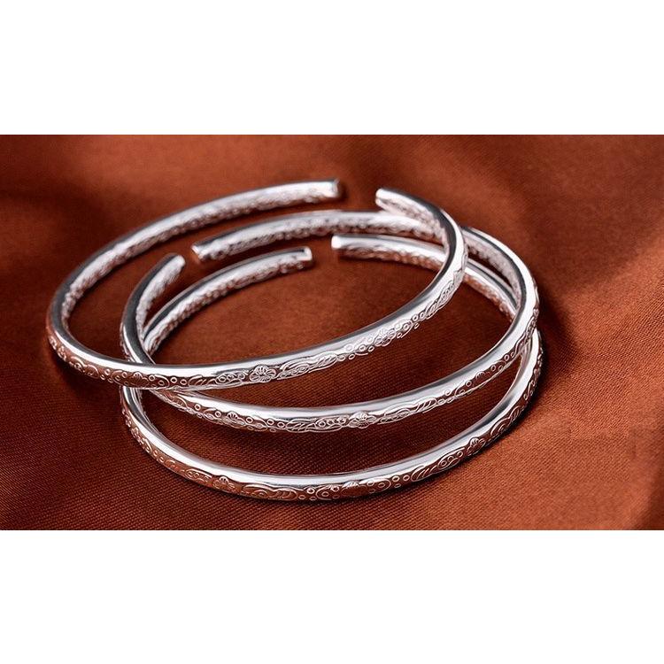 バングル ブレスレット レディース アクセサリー 女性 メタル 彫り模様
