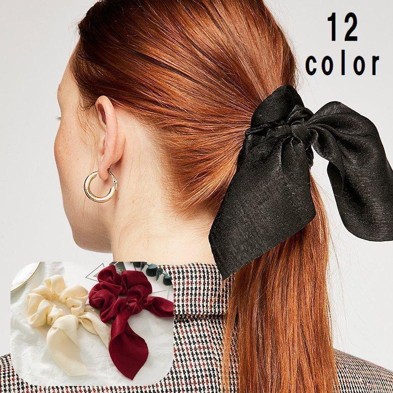 シュシュ レディース 女性用 ヘアアクセサリー リボン 髪飾り 髪留め ヘアゴム まとめ髪 ヘアアレンジ サテン調 無地 ブラック アイボリー ピンク プラスナオ Paypayモール店 通販 Paypayモール