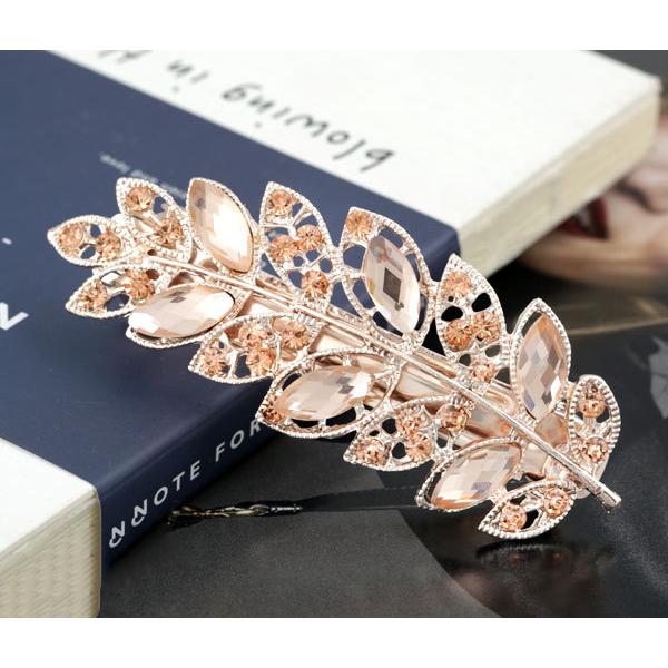 acca ヘアクリップ バレッタ 花柄 ラインストーン イタリア製 plusnao バレッタ レディース 女性用 ヘアアクセサリー 葉っぱ