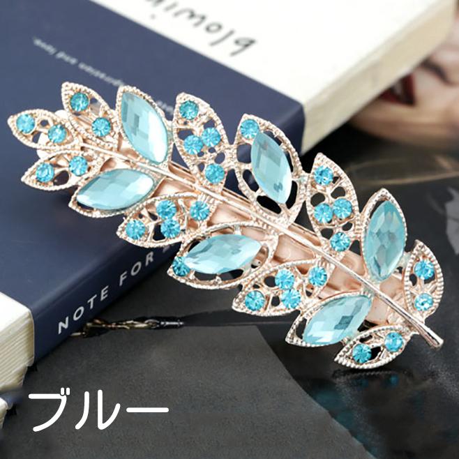 acca ヘアクリップ バレッタ 花柄 ラインストーン イタリア製 plusnao バレッタ レディース 女性用 ヘアアクセサリー 葉っぱ