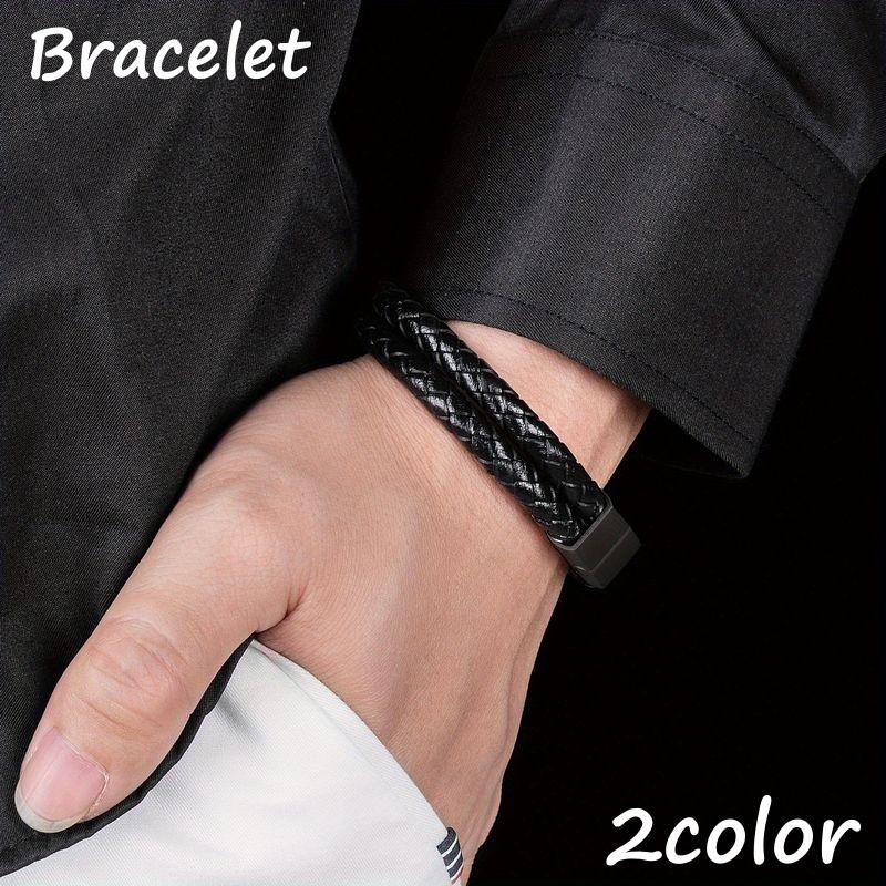 plusnao ブレスレット メンズ アクセサリー 腕輪 フェイクレザー 2連