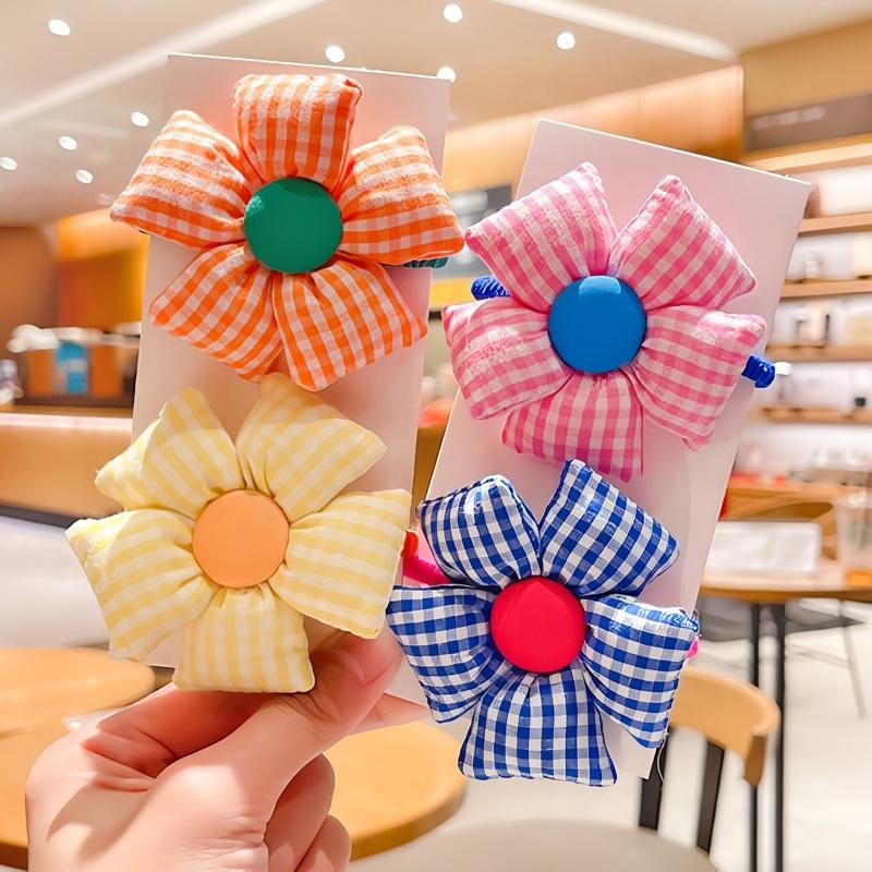ヘアゴム キッズ ヘアアクセサリー 髪ゴム フラワー お花 チェック柄