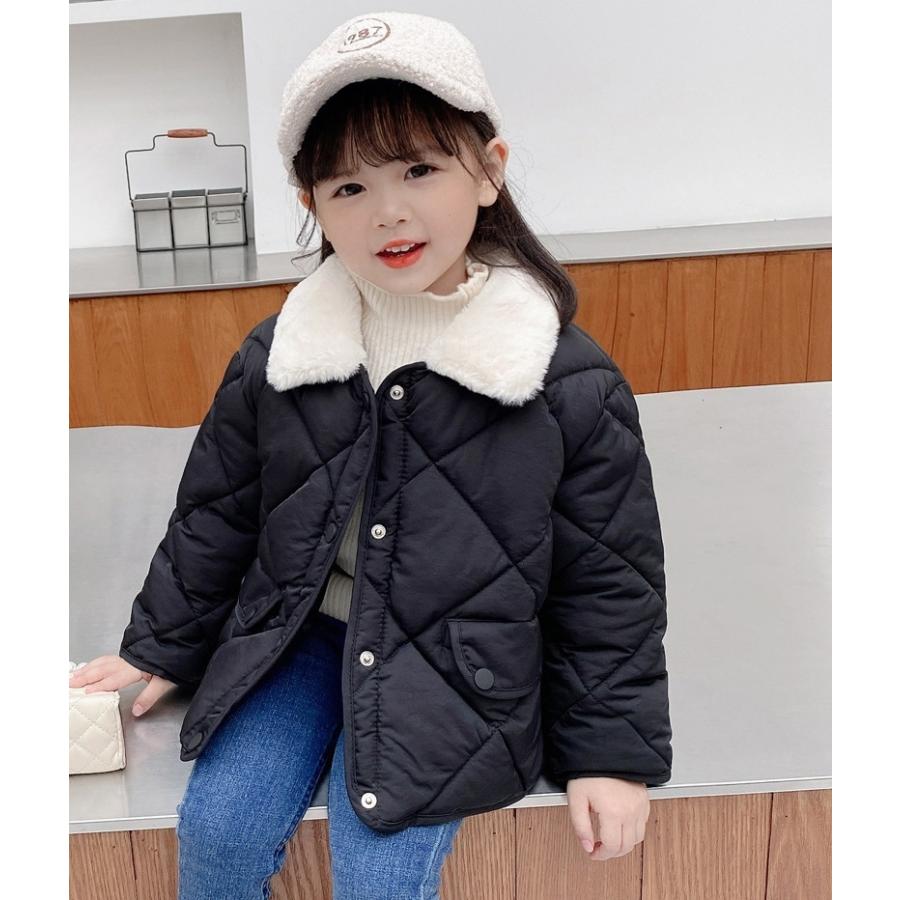 キルティングジャケット キッズ 子供用 子供服 ジャケット アウター 中綿入り もこもこ 襟付き スナップボタン 防寒 女の子 男の子 かわいい