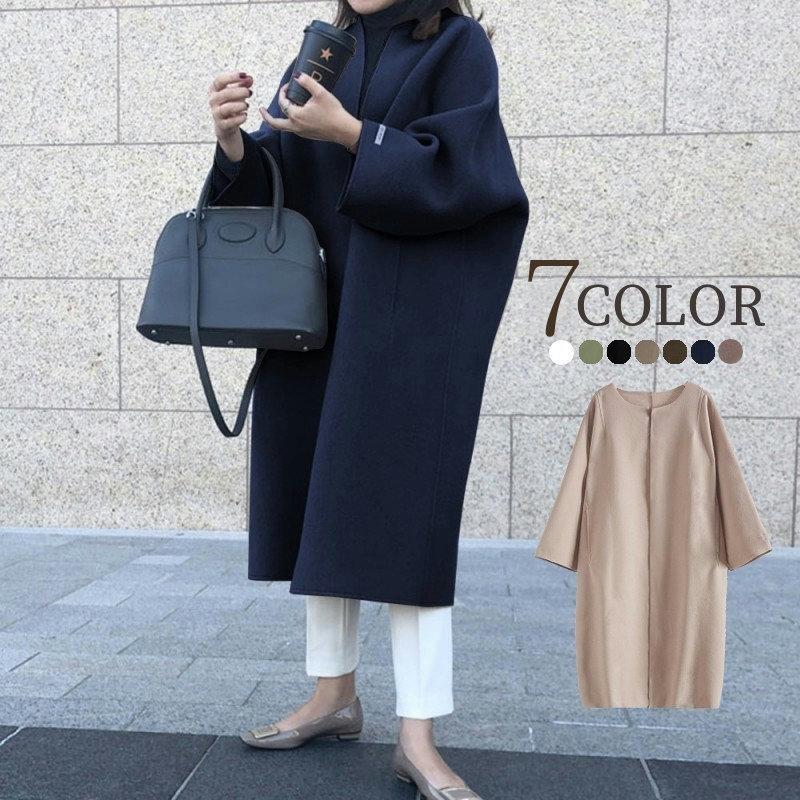 ノーカラーコート アウター レディース 女性 婦人服 ロングコート 上着 切りっぱなし オーバーサイズ 薄手 無地 単色 シンプル おしゃれ プラスナオ Paypayモール店 通販 Paypayモール