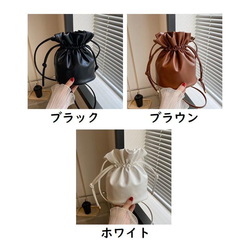 ミニショルダーバッグ ポシェット 巾着型 レディース PUレザー メイク