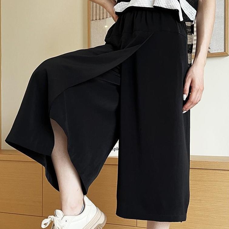 ガウチョパンツ スカーチョ ワイドパンツ レディース 女性 ボトムス キュロット 八分丈 スカート風 ハイウエスト 無地 単色 シンプル | plusnao | 01