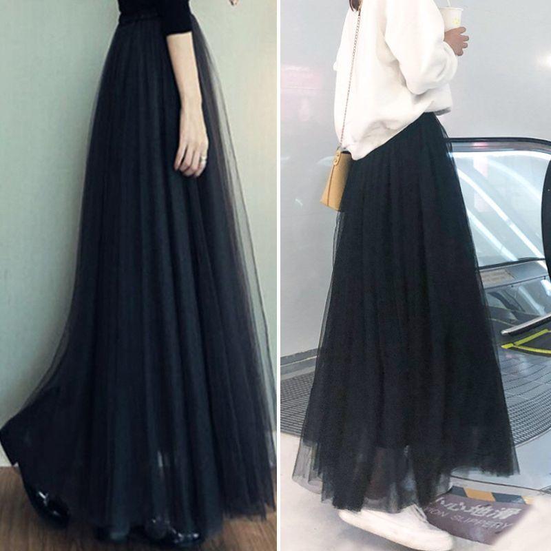 チュールスカート ロング マキシ ミモレ丈 レディース Aライン フレア ウエストゴム 裏地あり 無地 春夏 体型カバー ふんわり | plusnao | 09