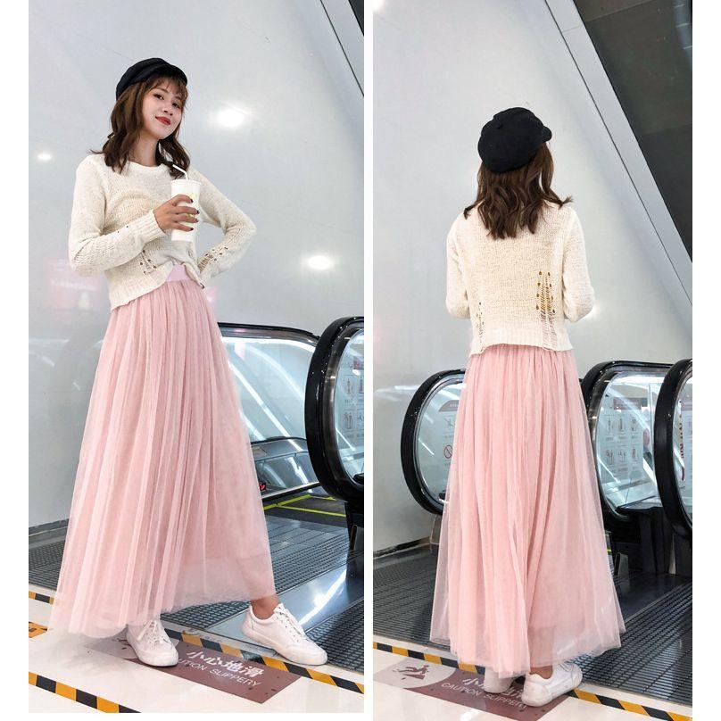 チュールスカート ロング マキシ ミモレ丈 レディース Aライン フレア ウエストゴム 裏地あり 無地 春夏 体型カバー ふんわり | plusnao | 15