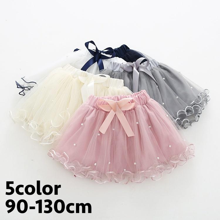 チュチュスカート キッズ チュールスカート レーススカート ミニスカート 子供 女の子 ボトムス ミニ丈 ウエストゴム リボン メロウフリル 透け感 | plusnao