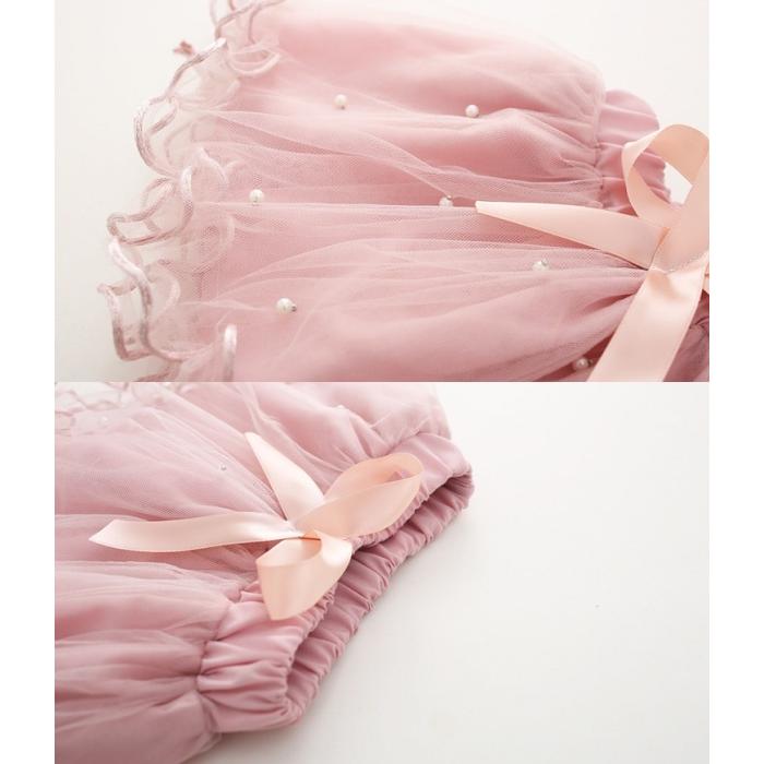 チュチュスカート キッズ チュールスカート レーススカート ミニスカート 子供 女の子 ボトムス ミニ丈 ウエストゴム リボン メロウフリル 透け感 | plusnao | 16