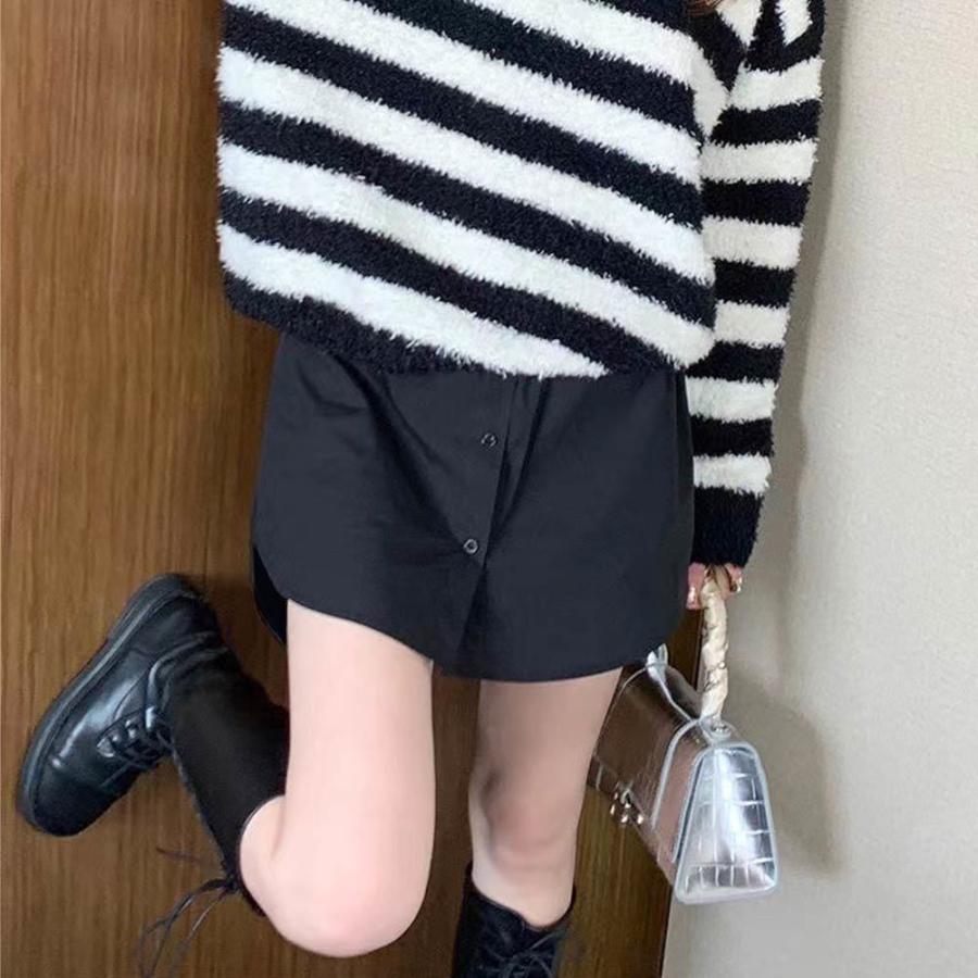 付け裾 つけ裾 フェイクレイヤードシャツ レディース 女性 テールカット ウエストゴム スカート 無地 重ね着風 体型カバー 大きいサイズ カジュアル | plusnao | 13