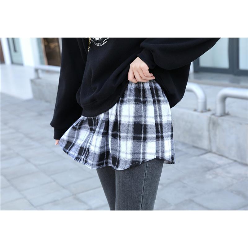 付け裾 つけ裾 フェイクレイヤードシャツ レディース 女性 サイドスリット ウエストゴム ボタン スカート チェック 重ね着風 体型カバー カジュアル | plusnao | 12