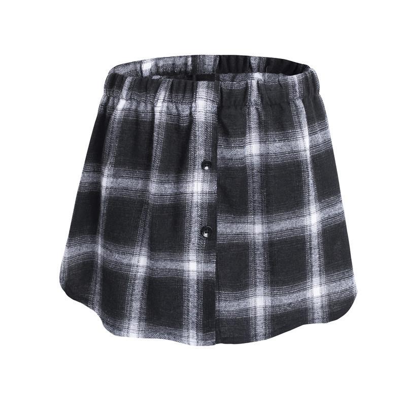 付け裾 つけ裾 フェイクレイヤードシャツ レディース 女性 サイドスリット ウエストゴム ボタン スカート チェック 重ね着風 体型カバー カジュアル | plusnao | 14