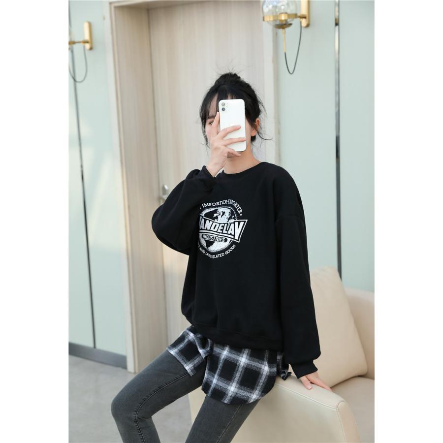 付け裾 つけ裾 フェイクレイヤードシャツ レディース 女性 サイドスリット ウエストゴム ボタン スカート チェック 重ね着風 体型カバー カジュアル | plusnao | 04