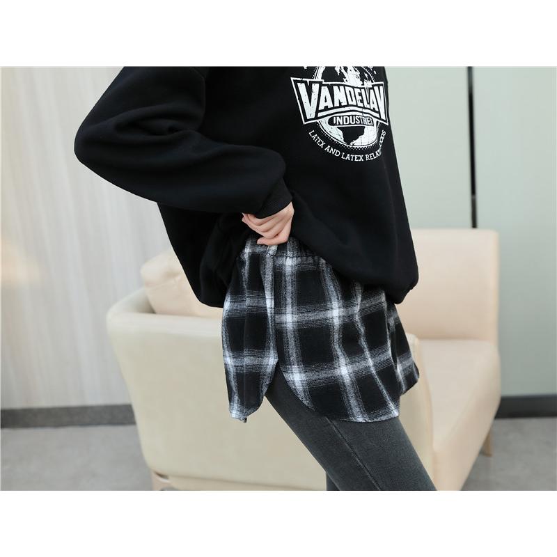 付け裾 つけ裾 フェイクレイヤードシャツ レディース 女性 サイドスリット ウエストゴム ボタン スカート チェック 重ね着風 体型カバー カジュアル | plusnao | 05