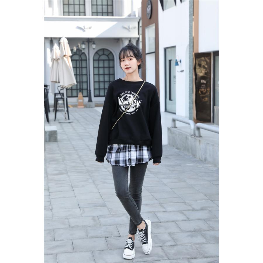 付け裾 つけ裾 フェイクレイヤードシャツ レディース 女性 サイドスリット ウエストゴム ボタン スカート チェック 重ね着風 体型カバー カジュアル | plusnao | 07