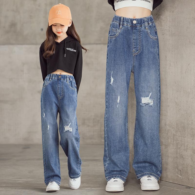デニムパンツ キッズ ジュニア 子供服 男の子 女の子 ロングパンツ 長ズボン ジーンズ ジーパン ダメージ加工 穴あき ウエストゴム おしゃれ カジ Bot 171 プラスナオyahoo 店 通販 Yahoo ショッピング