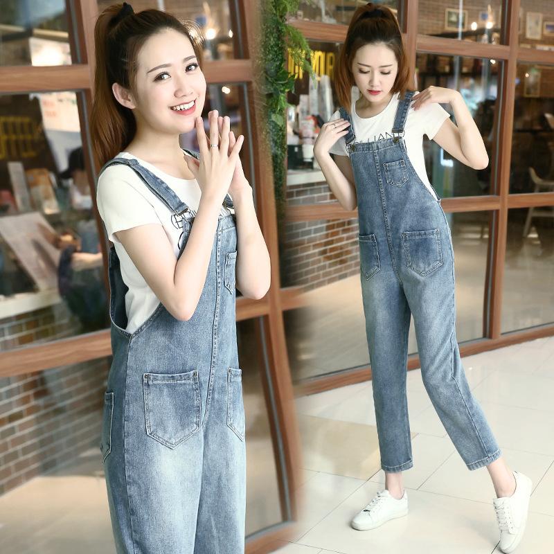 オーバーオール サロペット デニム レディース 女性 ロングパンツ 9分丈 オールインワン 大きいサイズ つなぎ ブルー ジーンズ 定番 胸ポケット | plusnao | 10