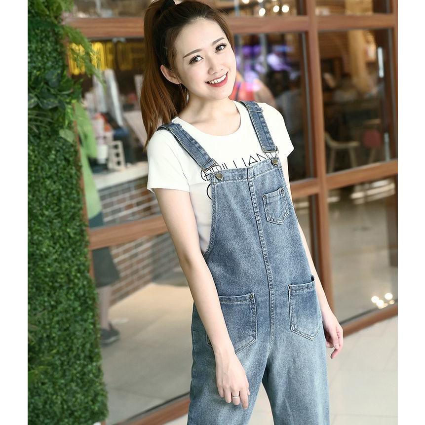 オーバーオール サロペット デニム レディース 女性 ロングパンツ 9分丈 オールインワン 大きいサイズ つなぎ ブルー ジーンズ 定番 胸ポケット | plusnao | 07