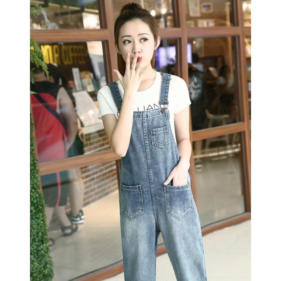 オーバーオール サロペット デニム レディース 女性 ロングパンツ 9分丈 オールインワン 大きいサイズ つなぎ ブルー ジーンズ 定番 胸ポケット | plusnao | 08