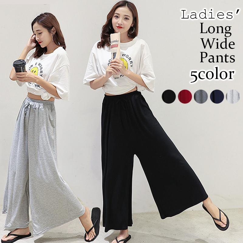 国内在庫 ガウチョパンツ ロングパンツ ワイド レディース ボトムス 無地 単色 おしゃれ かわいい カジュアル デイリー フレア とろみ生地 ウエストゴム ウ1 670円 Sarozambia Com